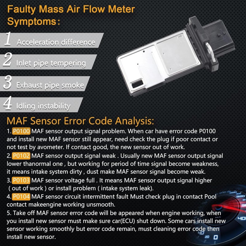 Yezoauto Mass Air Flow Sensor Maf Meter for Nissan Altima 04-14 / Armada 05-15 / Pathfinder 05-14 & Infiniti EX35 08-12 / Q45 05-06 & Suzuki Equator 09-12 & More Replace OE 22680-7S00A 22680-7S000 - Image 2